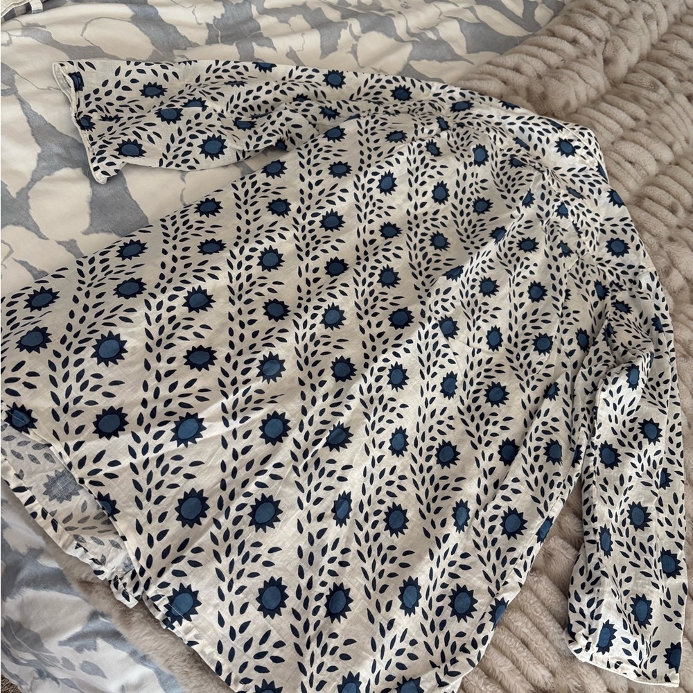 Floral Button Down Shirt - Blue and White